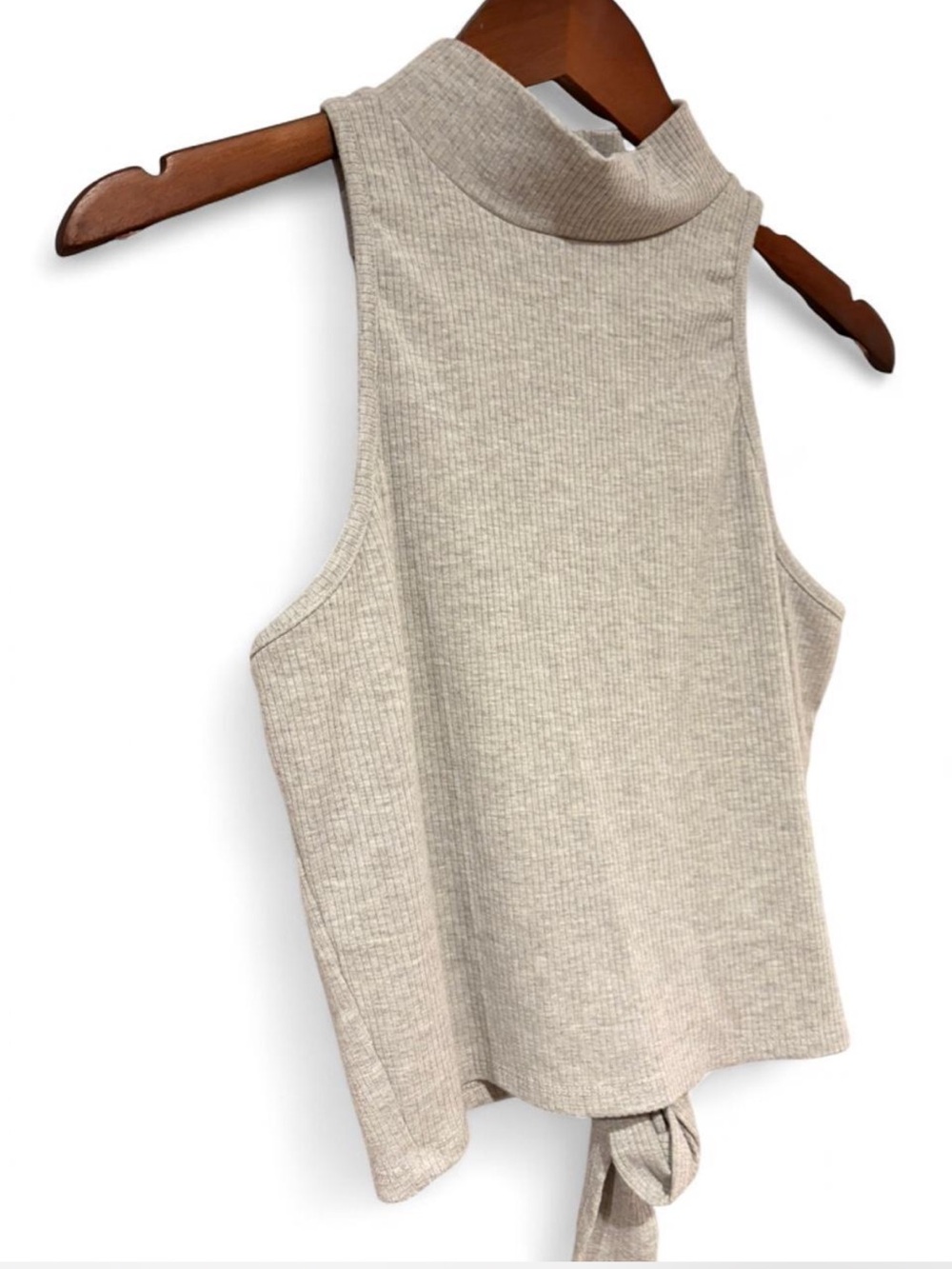 Alya Ribbed Mock Neck Tie-Back Tank | Gray | Large - Picture 2 of 5